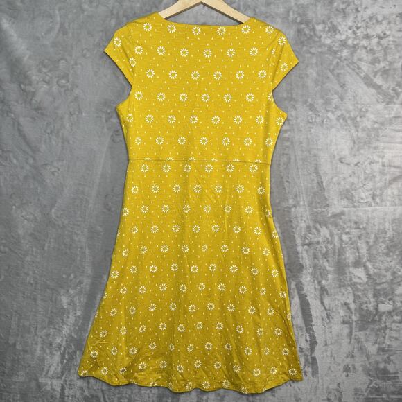 Toad&Co Dress Womens Medium Yellow Rosemary Daisy Floral V-Neck Cap Sleeve Knit - Picture 2 of 8